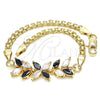 Oro Laminado Fancy Bracelet, Gold Filled Style Flower and Leaf Design, with Black and White Cubic Zirconia, Polished, Golden Finish, 03.63.2129.1.07 (04 MM Thickness, 7 Inches Length)