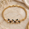 Oro Laminado Fancy Bracelet, Gold Filled Style Flower and Leaf Design, with Black and White Cubic Zirconia, Polished, Golden Finish, 03.63.2129.1.07 (04 MM Thickness, 7 Inches Length)