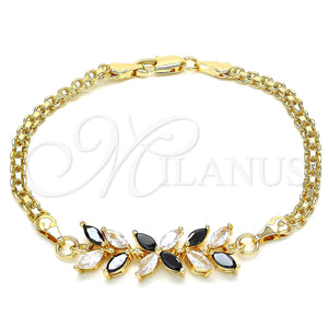 Gold Filled Bracelet — Fancy Bracelet Flower and Leaf Design with Black — main product view — SKU 130159 | Oro Laminado brazalete — elegante Bracelet flor and Leaf diseño with negro — SKU 130159