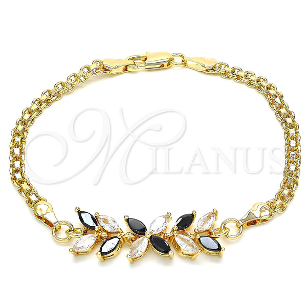 Gold Filled Bracelet — Fancy Bracelet Flower and Leaf Design with Black — main product view — SKU 130159 | Oro Laminado brazalete — elegante Bracelet flor and Leaf diseño with negro — SKU 130159