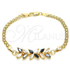 Oro Laminado Fancy Bracelet, Gold Filled Style Flower and Leaf Design, with Black and White Cubic Zirconia, Polished, Golden Finish, 03.63.2129.1.07 (04 MM Thickness, 7 Inches Length)