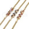 Oro Laminado Fancy Bracelet, Gold Filled Style Flower and Leaf Design, with Black and White Cubic Zirconia, Polished, Golden Finish, 03.63.2129.1.07 (04 MM Thickness, 7 Inches Length)