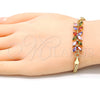 Oro Laminado Fancy Bracelet, Gold Filled Style Flower and Leaf Design, with Multicolor Cubic Zirconia, Polished, Golden Finish, 03.63.2129.2.07 (04 MM Thickness, 7 Inches Length)