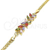 Oro Laminado Fancy Bracelet, Gold Filled Style Flower and Leaf Design, with Multicolor Cubic Zirconia, Polished, Golden Finish, 03.63.2129.2.07 (04 MM Thickness, 7 Inches Length)