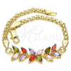Oro Laminado Fancy Bracelet, Gold Filled Style Flower and Leaf Design, with Multicolor Cubic Zirconia, Polished, Golden Finish, 03.63.2129.2.07 (04 MM Thickness, 7 Inches Length)