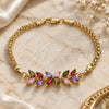 Oro Laminado Fancy Bracelet, Gold Filled Style Flower and Leaf Design, with Multicolor Cubic Zirconia, Polished, Golden Finish, 03.63.2129.2.07 (04 MM Thickness, 7 Inches Length)