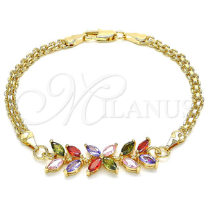 Gold Filled Bracelet — Fancy Bracelet Flower and Leaf Design with Multicolor — main product view — SKU 130160 | Oro Laminado brazalete — elegante Bracelet flor and Leaf diseño with Multicolor — SKU 130160