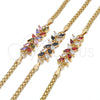 Oro Laminado Fancy Bracelet, Gold Filled Style Flower and Leaf Design, with Multicolor Cubic Zirconia, Polished, Golden Finish, 03.63.2129.2.07 (04 MM Thickness, 7 Inches Length)