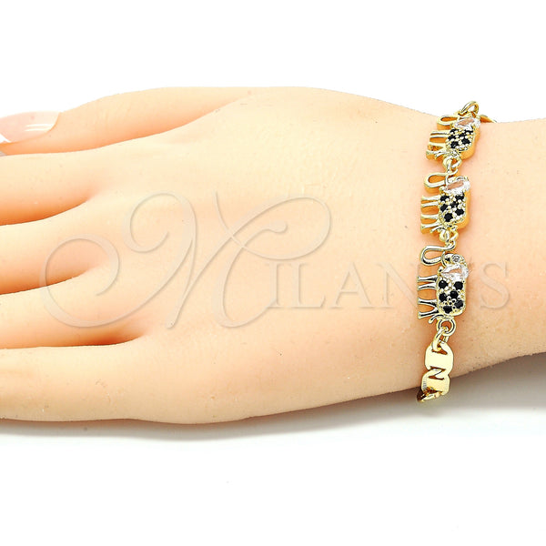 Gold Filled Bracelet — Fancy Bracelet Elephant Design with Black and White — alternate product view — SKU 130166 | Oro Laminado brazalete — elegante Bracelet Elephant diseño with negro and blanco — SKU 130166