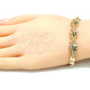 Oro Laminado Fancy Bracelet, Gold Filled Style Elephant Design, with Black and White Cubic Zirconia, Polished, Golden Finish, 03.63.2131.2.07 (05 MM Thickness, 7 Inches Length)