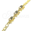 Oro Laminado Fancy Bracelet, Gold Filled Style Elephant Design, with Black and White Cubic Zirconia, Polished, Golden Finish, 03.63.2131.2.07 (05 MM Thickness, 7 Inches Length)