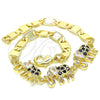 Oro Laminado Fancy Bracelet, Gold Filled Style Elephant Design, with Black and White Cubic Zirconia, Polished, Golden Finish, 03.63.2131.2.07 (05 MM Thickness, 7 Inches Length)