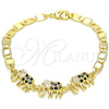 Oro Laminado Fancy Bracelet, Gold Filled Style Elephant Design, with Black and White Cubic Zirconia, Polished, Golden Finish, 03.63.2131.2.07 (05 MM Thickness, 7 Inches Length)