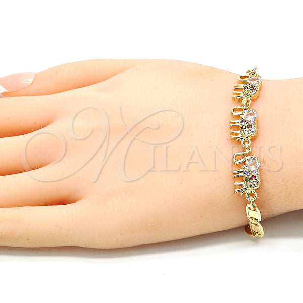 Gold Filled Bracelet — Fancy Bracelet Elephant Design with Multicolor Cubic Zirconia — alternate product view — SKU 130167 | Oro Laminado brazalete — elegante Bracelet Elephant diseño with Multicolor Cubic Zirconia — SKU 130167