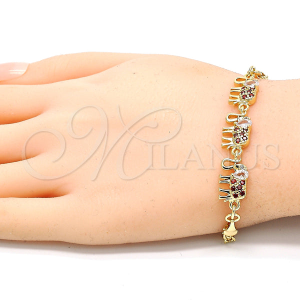 Gold Filled Bracelet — Fancy Bracelet Elephant Design with Garnet and White — alternate product view — SKU 130169 | Oro Laminado brazalete — elegante Bracelet Elephant diseño with Garnet and blanco — SKU 130169