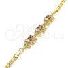 Oro Laminado Fancy Bracelet, Gold Filled Style Elephant Design, with Garnet and White Cubic Zirconia, Polished, Golden Finish, 03.63.2132.1.08 (04 MM Thickness, 8 Inches Length)