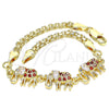 Oro Laminado Fancy Bracelet, Gold Filled Style Elephant Design, with Garnet and White Cubic Zirconia, Polished, Golden Finish, 03.63.2132.1.08 (04 MM Thickness, 8 Inches Length)
