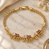 Oro Laminado Fancy Bracelet, Gold Filled Style Elephant Design, with Garnet and White Cubic Zirconia, Polished, Golden Finish, 03.63.2132.1.08 (04 MM Thickness, 8 Inches Length)