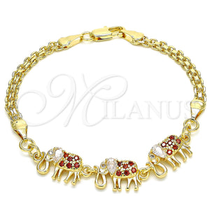 Gold Filled Bracelet — Fancy Bracelet Elephant Design with Garnet and White — main product view — SKU 130169 | Oro Laminado brazalete — elegante Bracelet Elephant diseño with Garnet and blanco — SKU 130169
