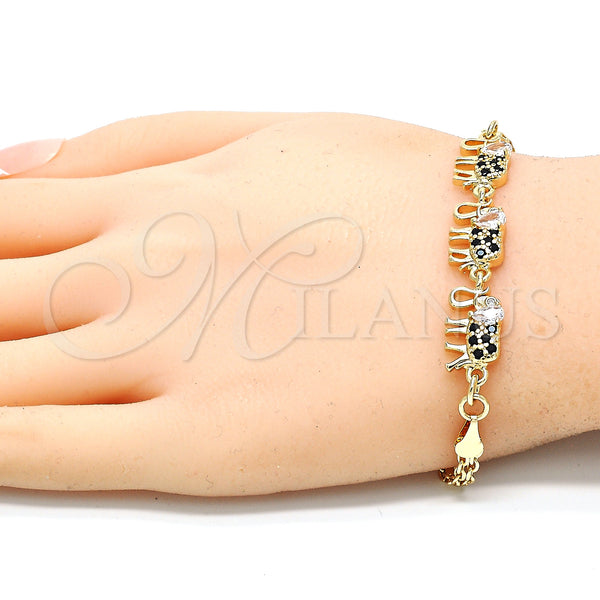 Gold Filled Bracelet — Fancy Bracelet Elephant Design with Black and White — alternate product view — SKU 130170 | Oro Laminado brazalete — elegante Bracelet Elephant diseño with negro and blanco — SKU 130170