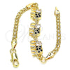 Oro Laminado Fancy Bracelet, Gold Filled Style Elephant Design, with Black and White Cubic Zirconia, Polished, Golden Finish, 03.63.2132.2.08 (04 MM Thickness, 8 Inches Length)