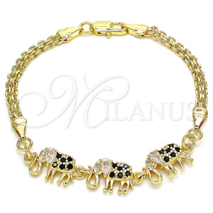 Gold Filled Bracelet — Fancy Bracelet Elephant Design with Black and White — main product view — SKU 130170 | Oro Laminado brazalete — elegante Bracelet Elephant diseño with negro and blanco — SKU 130170