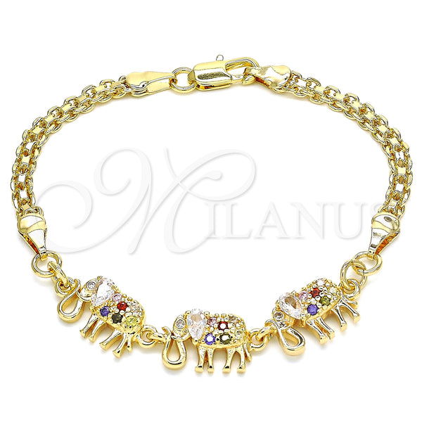 Gold Filled Bracelet — Fancy Bracelet Elephant Design with Multicolor Cubic Zirconia — main product view — SKU 130171 | Oro Laminado brazalete — elegante Bracelet Elephant diseño with Multicolor Cubic Zirconia — SKU 130171