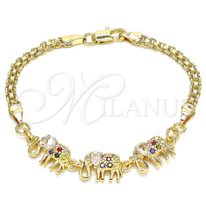 Gold Filled Bracelet — Fancy Bracelet Elephant Design with Multicolor Cubic Zirconia — main product view — SKU 130171 | Oro Laminado brazalete — elegante Bracelet Elephant diseño with Multicolor Cubic Zirconia — SKU 130171