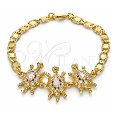 Oro Laminado Fancy Bracelet, Gold Filled Style Turtle Design, with White Cubic Zirconia, Polished, Golden Finish, 03.63.2133.08 (05 MM Thickness, 8 Inches Length)