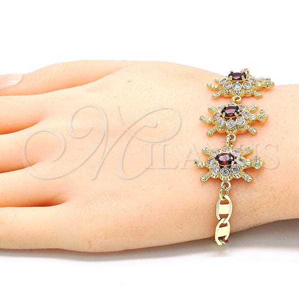 Gold Filled Bracelet — Fancy Bracelet Turtle Design with Garnet and White — alternate product view — SKU 130173 | Oro Laminado brazalete — elegante Bracelet Turtle diseño with Garnet and blanco — SKU 130173