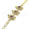 Oro Laminado Fancy Bracelet, Gold Filled Style Turtle Design, with Garnet and White Cubic Zirconia, Polished, Golden Finish, 03.63.2133.1.08 (05 MM Thickness, 8 Inches Length)