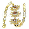 Oro Laminado Fancy Bracelet, Gold Filled Style Turtle Design, with Garnet and White Cubic Zirconia, Polished, Golden Finish, 03.63.2133.1.08 (05 MM Thickness, 8 Inches Length)