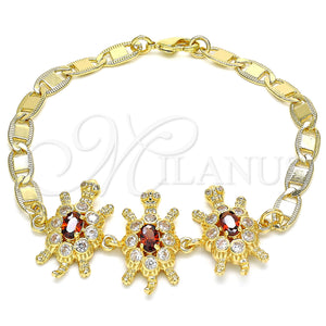 Gold Filled Bracelet — Fancy Bracelet Turtle Design with Garnet and White — main product view — SKU 130173 | Oro Laminado brazalete — elegante Bracelet Turtle diseño with Garnet and blanco — SKU 130173