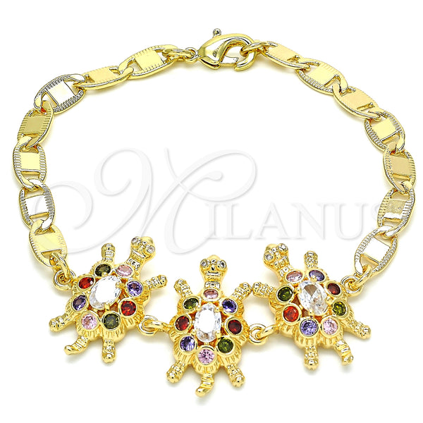 Gold Filled Bracelet — Fancy Bracelet Turtle Design with Multicolor Cubic Zirconia — main product view — SKU 130175 | Oro Laminado brazalete — elegante Bracelet Turtle diseño with Multicolor Cubic Zirconia — SKU 130175