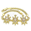 Oro Laminado Fancy Bracelet, Gold Filled Style Turtle Design, with White Cubic Zirconia, Polished, Golden Finish, 03.63.2134.07 (04 MM Thickness, 7 Inches Length)