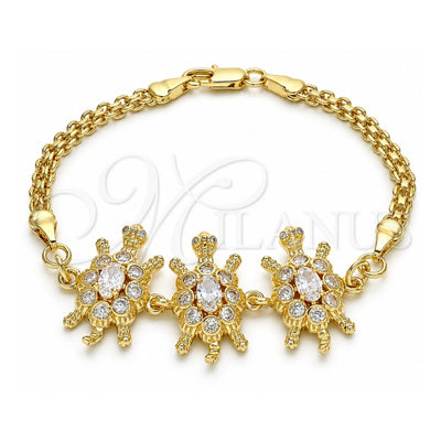 Oro Laminado Fancy Bracelet, Gold Filled Style Turtle Design, with White Cubic Zirconia, Polished, Golden Finish, 03.63.2134.07 (04 MM Thickness, 7 Inches Length)