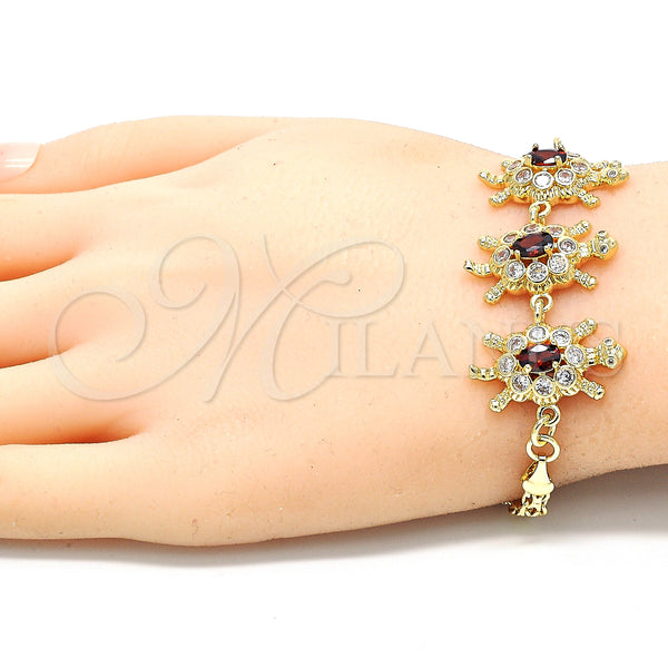 Gold Filled Bracelet — Fancy Bracelet Turtle Design with Garnet and White — alternate product view — SKU 130177 | Oro Laminado brazalete — elegante Bracelet Turtle diseño with Garnet and blanco — SKU 130177