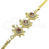 Oro Laminado Fancy Bracelet, Gold Filled Style Turtle Design, with Garnet and White Cubic Zirconia, Polished, Golden Finish, 03.63.2134.1.07 (04 MM Thickness, 70 Inches Length)
