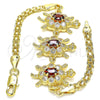 Oro Laminado Fancy Bracelet, Gold Filled Style Turtle Design, with Garnet and White Cubic Zirconia, Polished, Golden Finish, 03.63.2134.1.07 (04 MM Thickness, 70 Inches Length)