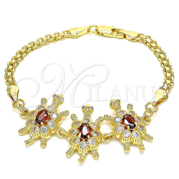Gold Filled Bracelet — Fancy Bracelet Turtle Design with Garnet and White — main product view — SKU 130177 | Oro Laminado brazalete — elegante Bracelet Turtle diseño with Garnet and blanco — SKU 130177