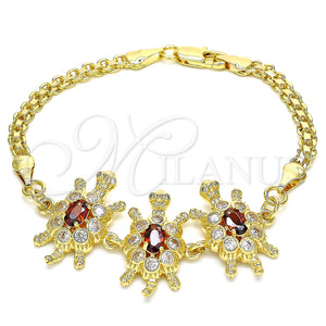 Gold Filled Bracelet — Fancy Bracelet Turtle Design with Garnet and White — main product view — SKU 130177 | Oro Laminado brazalete — elegante Bracelet Turtle diseño with Garnet and blanco — SKU 130177