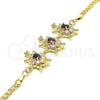 Oro Laminado Fancy Bracelet, Gold Filled Style Turtle Design, with Black and White Cubic Zirconia, Polished, Golden Finish, 03.63.2134.2.07 (04 MM Thickness, 7 Inches Length)