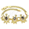 Oro Laminado Fancy Bracelet, Gold Filled Style Turtle Design, with Black and White Cubic Zirconia, Polished, Golden Finish, 03.63.2134.2.07 (04 MM Thickness, 7 Inches Length)