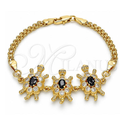 Oro Laminado Fancy Bracelet, Gold Filled Style Turtle Design, with Black and White Cubic Zirconia, Polished, Golden Finish, 03.63.2134.2.07 (04 MM Thickness, 7 Inches Length)