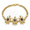 Oro Laminado Fancy Bracelet, Gold Filled Style Turtle Design, with Black and White Cubic Zirconia, Polished, Golden Finish, 03.63.2134.2.07 (04 MM Thickness, 7 Inches Length)