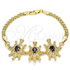 Oro Laminado Fancy Bracelet, Gold Filled Style Turtle Design, with Black and White Cubic Zirconia, Polished, Golden Finish, 03.63.2134.2.07 (04 MM Thickness, 7 Inches Length)