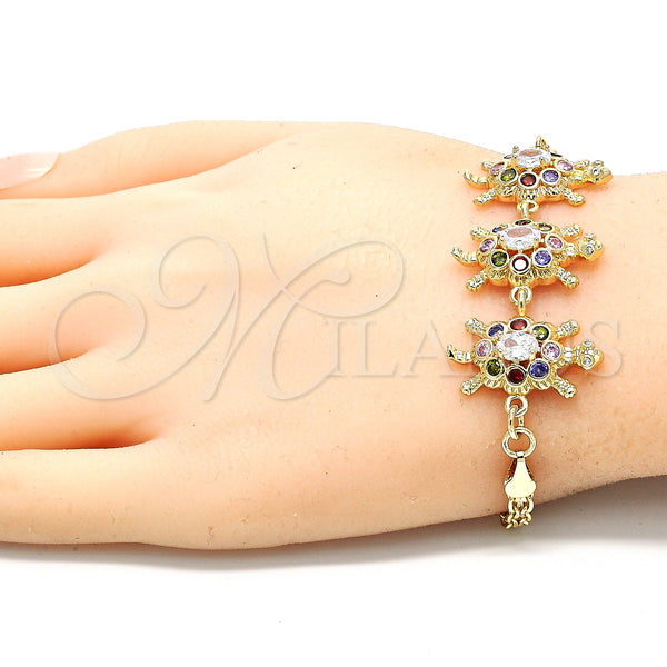 Gold Filled Bracelet — Fancy Bracelet Turtle Design with Multicolor Cubic Zirconia — alternate product view — SKU 130179 | Oro Laminado brazalete — elegante Bracelet Turtle diseño with Multicolor Cubic Zirconia — SKU 130179