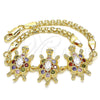 Oro Laminado Fancy Bracelet, Gold Filled Style Turtle Design, with Multicolor Cubic Zirconia, Polished, Golden Finish, 03.63.2134.3.07 (04 MM Thickness, 7 Inches Length)