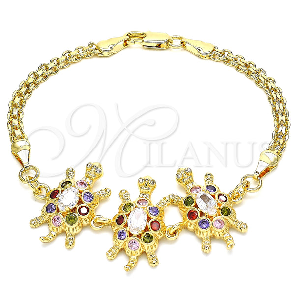 Gold Filled Bracelet — Fancy Bracelet Turtle Design with Multicolor Cubic Zirconia — main product view — SKU 130179 | Oro Laminado brazalete — elegante Bracelet Turtle diseño with Multicolor Cubic Zirconia — SKU 130179