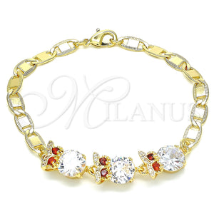 Gold Filled Bracelet — Fancy Bracelet Owl Design with Garnet and White — main product view — SKU 130180 | Oro Laminado brazalete — elegante Bracelet Owl diseño with Garnet and blanco — SKU 130180